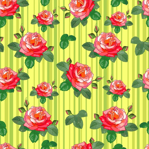 Rosas sobre fondo rayado amarillo — Vector de stock