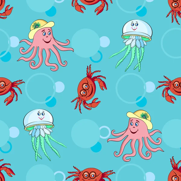 Modèle sans couture avec crabes et méduses — Image vectorielle