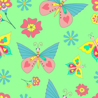 Kelebek ve çiçek yeşil arka plan ışık