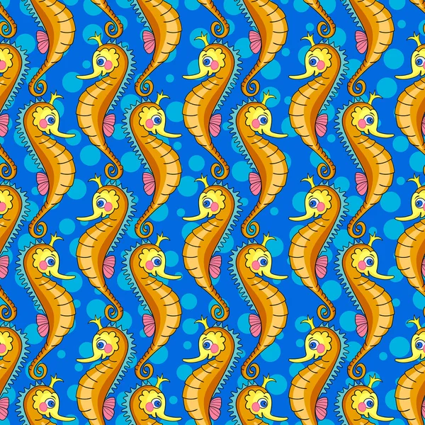 Fabuleux motif nautique avec des chevaux de mer  . — Image vectorielle