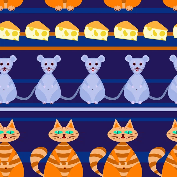 Motif sans couture avec chat, souris, fromage — Image vectorielle