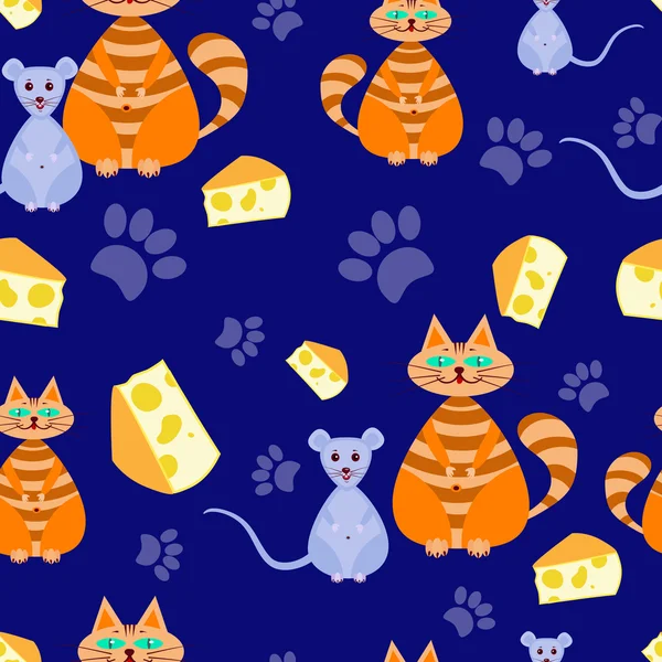 Motif sans couture chat et souris — Image vectorielle