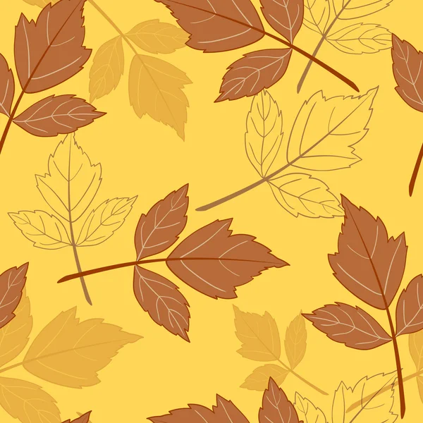 Gele naadloze achtergrond met bladeren-01 — Stockvector