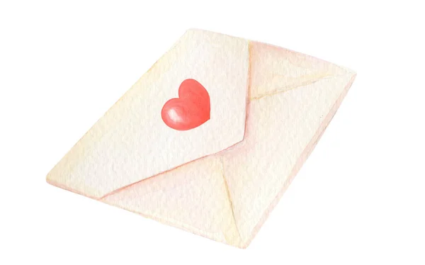 Aquarel envelop met een rood hart.Aquarel illustratie voor Valentijnsdag. — Stockfoto