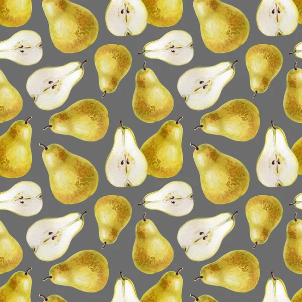 Aquarelle Poire mûre jaune sur fond blanc Illustration estivale et automnale des fruits.Aquarelle Motif réaliste sans couture Jardin — Photo