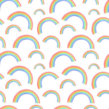 Beyaz arkaplanda suluboya çok renkli gökkuşağı. Parlak, pürüzsüz desen. Baskı için suluboya çizimi, tebrik kartı.