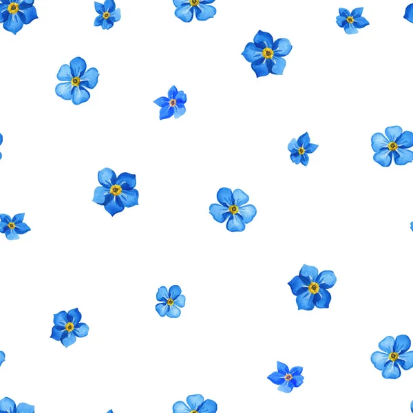 Υδατογραφία Spring εικονογράφηση με μικροσκοπικά Forget-me-nots σε λευκό φόντο. Σχέδιο υδατογραφίας χωρίς ραφή — Φωτογραφία Αρχείου