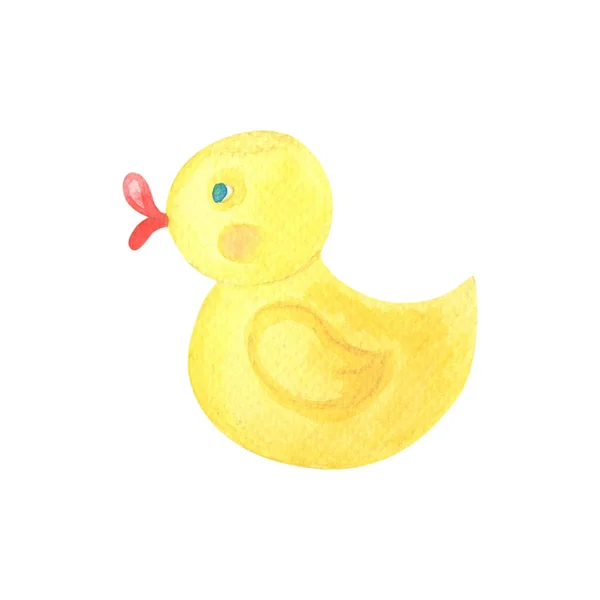 Watercolor Yellow Toy Duck Swimming Watercolour Illustration Baby Hand Drawn — Stock Photo, Image