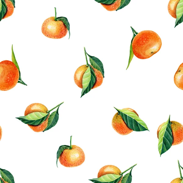 Акварельний Мандарин Листям Безкінечний Візерунок Друку Design Mandarin Orange Fruit — стокове фото