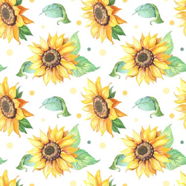 Ayçiçeği desensiz. Büyük sarı Helianthus çiçekli gerçekçi bir illüstrasyon.