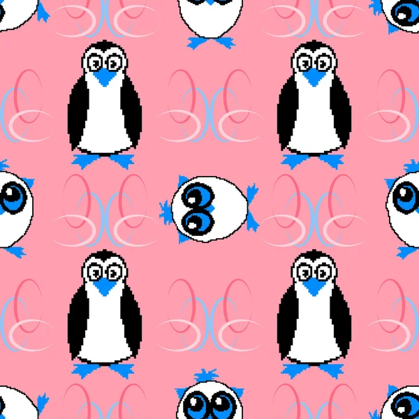 Seamless mönster med ugglor och pingviner — Stock vektor