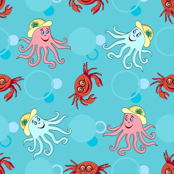 Seamless pattern with crabs and octopus — Stock Vector