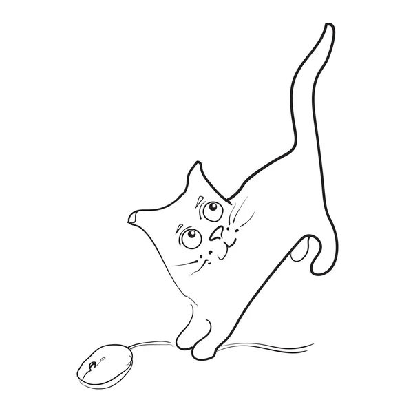 Cat is hunting for computer mouse. Vector. — Stock Vector
