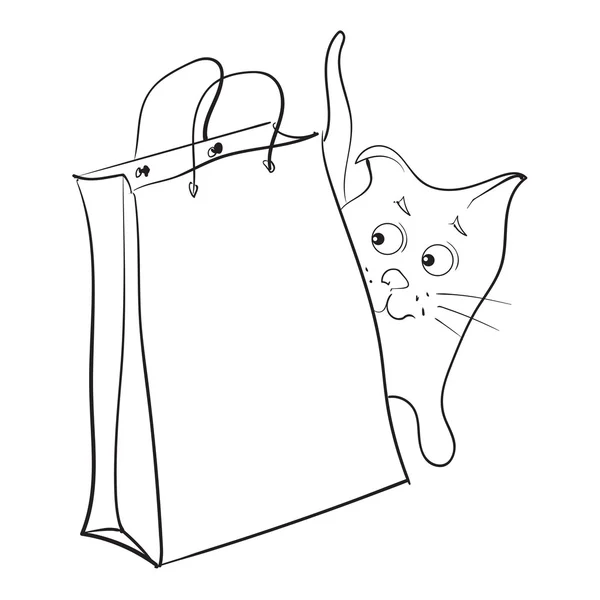 Gato espiando. Gato con una bolsa de papel. Vector . — Vector de stock