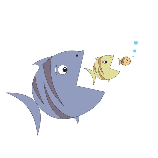 Stor fisk äter små fiskar. Vektor. — Stock vektor