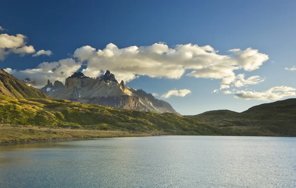Torres del paine lake pehoe in patagonia with rock walls Royalty Free Stock Photos