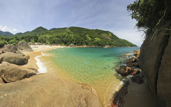 Bela praia tropical com água verde — Fotografia de Stock