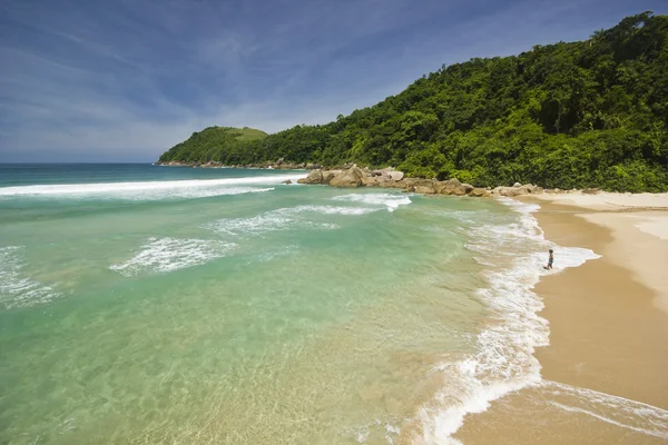 Belle plage tropicale avec eau verte et vagues sur le rivage — Photo