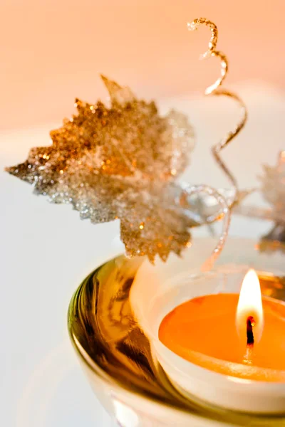 Christmas decoration - candle with flame — Stock Photo, Image