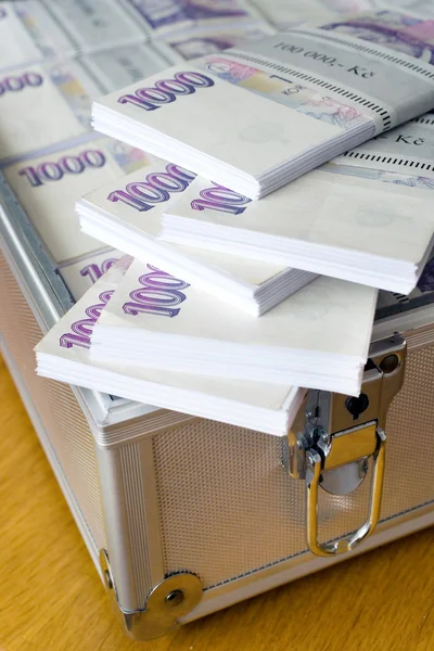 Dinero checo - billetes en un estuche — Foto de Stock