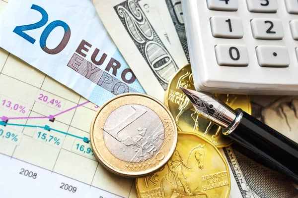 Dollar, Euro currency and Czech crown money - exchange rate — Stock Photo, Image