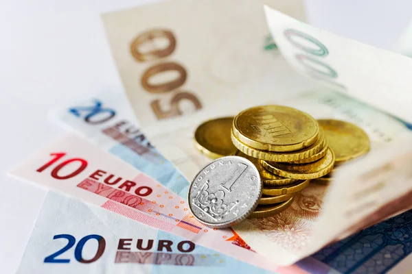 Czech money and Euro banknotes - European union and Czech republ — Stock Photo, Image