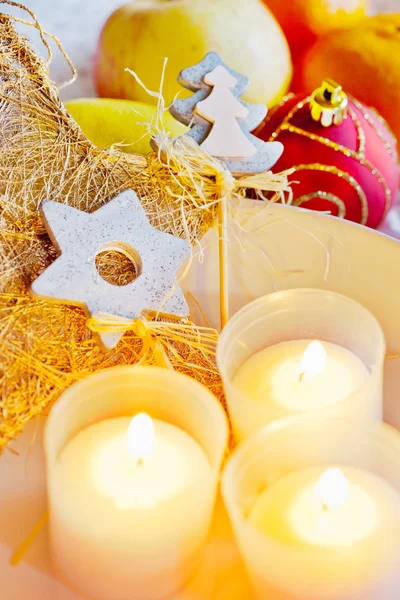 Traditional Czech christmas - golden decoration and candles boat — Stock Photo, Image