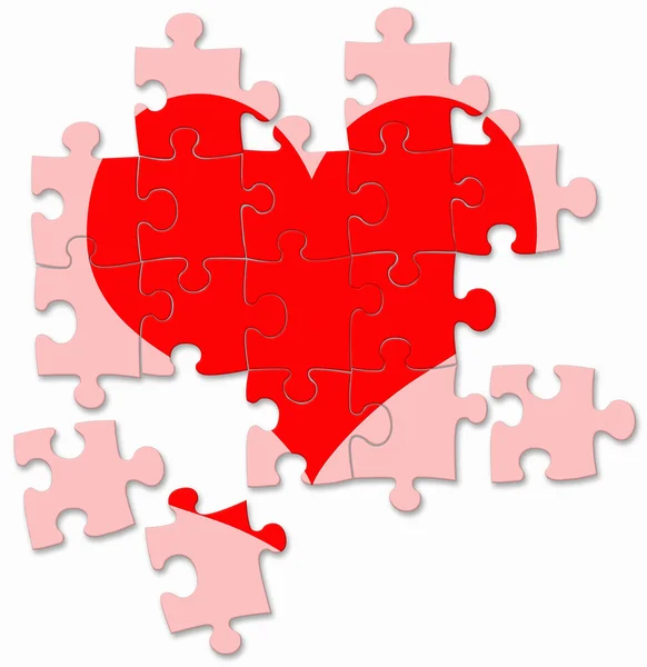 Patah hati merah dibuat oleh potongan-potongan teka-teki — Stok Foto