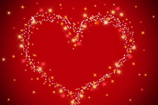 Coeur fait d "étoiles sur fond rouge - Saint Valentin — Photo