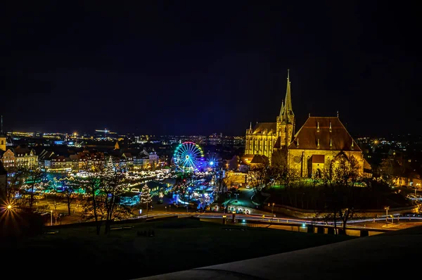 Julmarknad Med Karusell Och Katedral Erfurt Thüringen Tyskland — Stockfoto