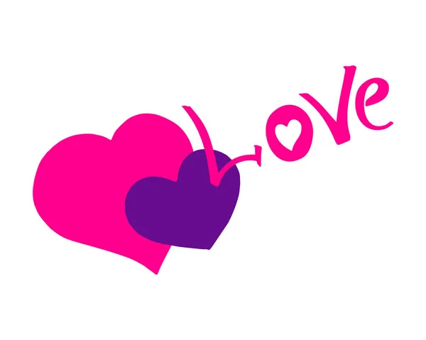 Vector Illustration Two Hearts Love Lettering — Stock Vector