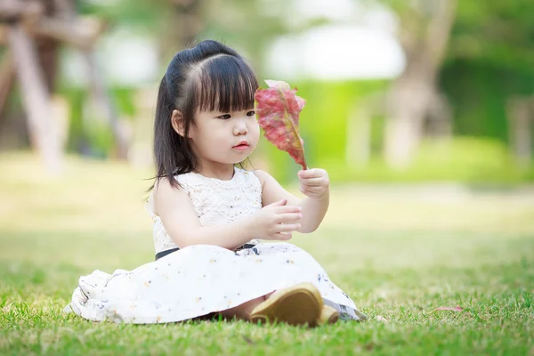 Pequeña chica asiática en el jardín Imagen de archivo