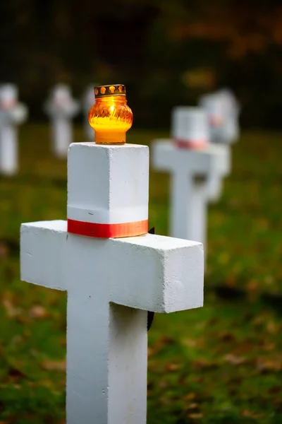 Candles Crosses Military Cemetery Kampinos National Park Granica — Stock Photo, Image