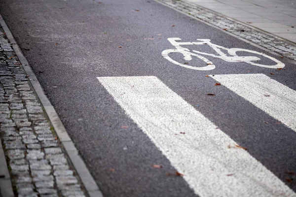 Horizontal markings on an asphalt cycle path