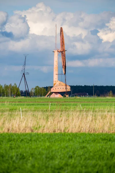 Old Closed Wind Farm Standing Alone Field Object Sky Tiny — Stock Photo, Image