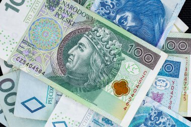 PLN 100 ve PLN 50 'nin Polonya banknotları rastgele bestelenmiştir. Fotoğraf yumuşak yapay ışık altında çekildi