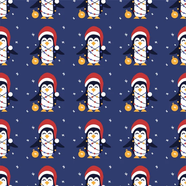 Patern Motif Géométrique Sans Couture Noël Avec Jolis Pingouins Dans — Image vectorielle