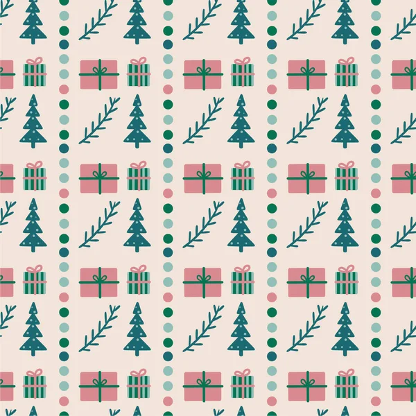 Patern Patrón Sin Costuras Navidad Con Árboles Regalos Elementos Año — Archivo Imágenes Vectoriales