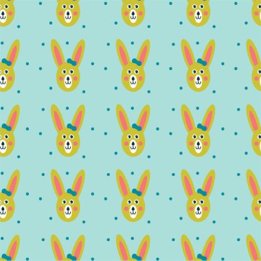 Şirin yaban tavşanları ve elementleri olan kusursuz bir desen. Web, baskı, hediye kağıdı, web siteleri için pankart, pazarlama malzemeleri, sosyal medya, mobil uygulamalar için vektör tasarımı.