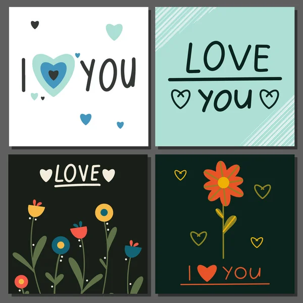 Set Cards Happy Valentine Day February Vector Cards Hearts Handwritten — Stock Vector