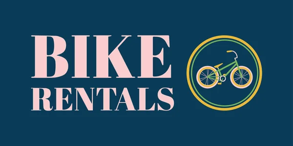 Banner Alquiler Bicicletas Logo Ilustración Vectorial Con Bicicleta Texto Sobre — Vector de stock