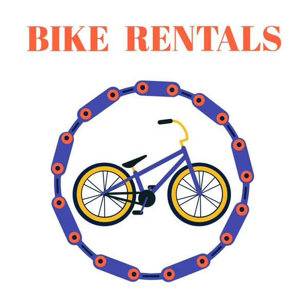 Alquiler Bicicletas Ilustración Vectorial Con Una Bicicleta Texto Letras Sobre — Vector de stock