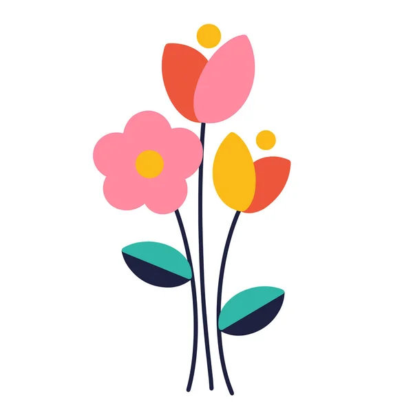 Hallo Frühlingspostkarte Vektorillustration Mit Blumen Strauß Auf Weißem Hintergrund Geeignet — Stockvektor