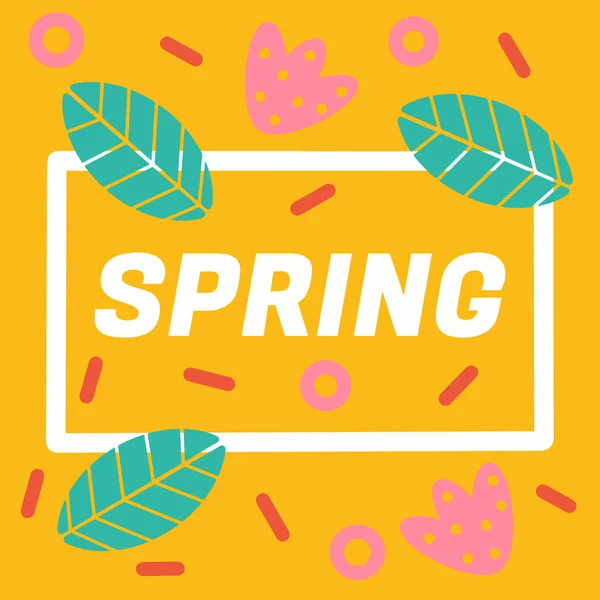 こんにちは春のはがき 黄色の背景に文字でベクトルイラスト ソーシャルメディア モバイルアプリ マーケティング資料に適しています — ストックベクタ