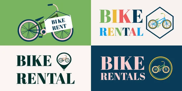 Set Banners Alquiler Bicicletas Ilustración Vectorial Con Una Bicicleta Texto — Vector de stock