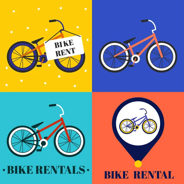 Alquiler Bicicletas Ilustración Vectorial Con Bicicletas Texto Sobre Fondo Sólido — Vector de stock
