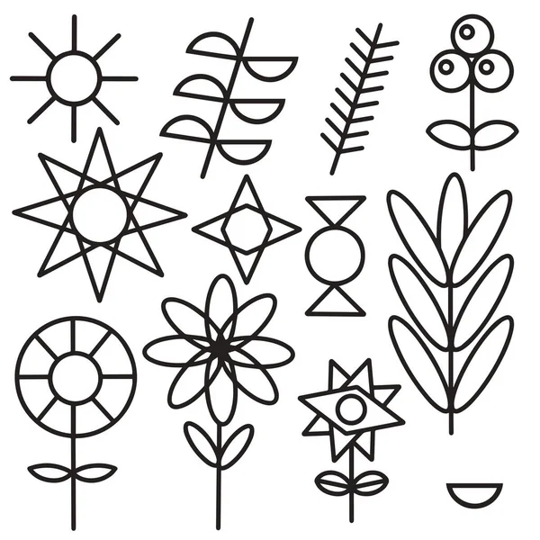 Spring Summer Icons Set Vector Icons Flowers Sun Stars Solid — Stock Vector