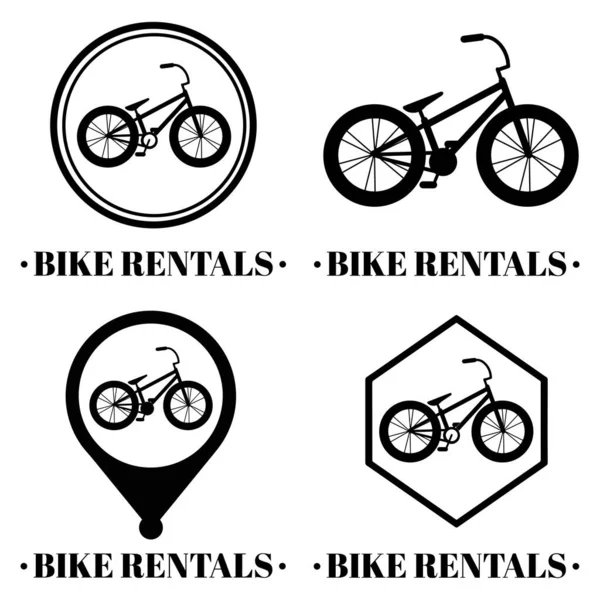Alquiler Bicicletas Iconos Conjunto Logotipo Ilustración Vectorial Con Bicicleta Texto — Vector de stock
