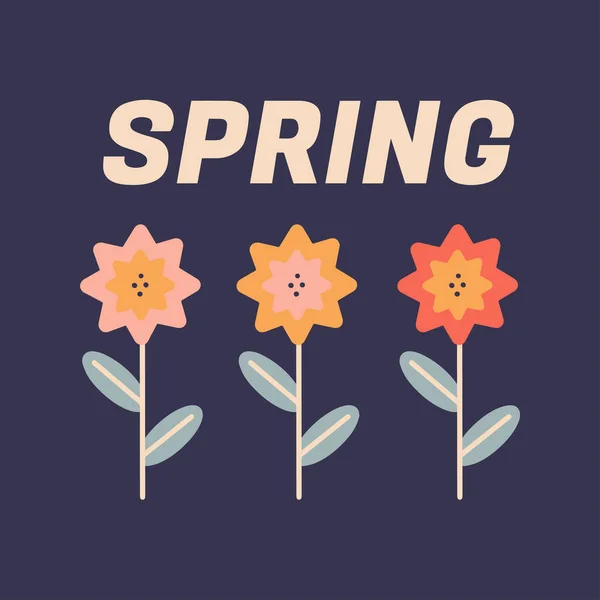 こんにちは春のはがき 暗い背景に花の文字でベクトルイラスト ソーシャルメディア モバイルアプリ マーケティング資料に適しています — ストックベクタ