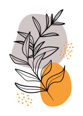 Yaprak, dal, moda konsepti, minimalist güzellik, tişört için vektör illüstrasyonu, slogan desenli grafik tarzı.